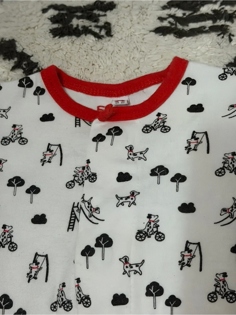 E=MC2 Magnetic Dog Park Print Red White Black Footie Sleeper 3–6 Months unisex